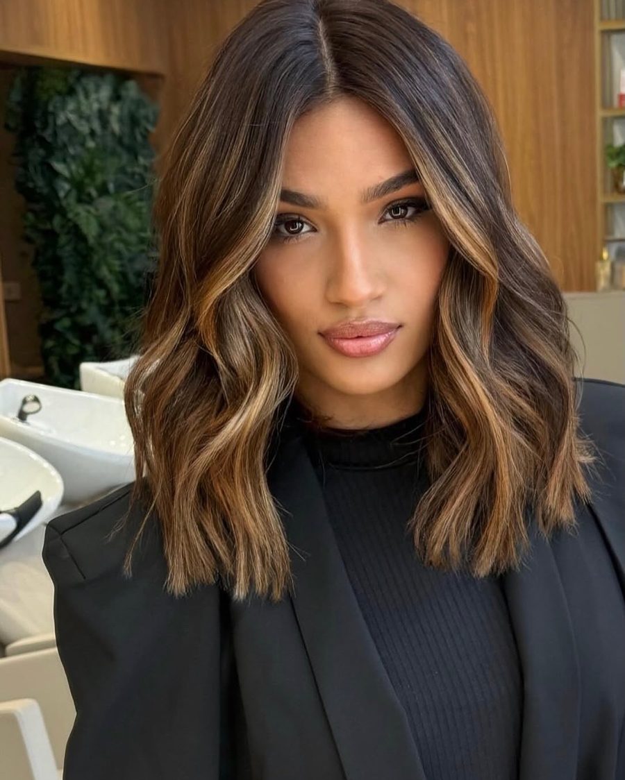 Caramel balayage with a soft-wave finish